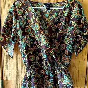 Moda International Silk Floral Brown Wrap Top